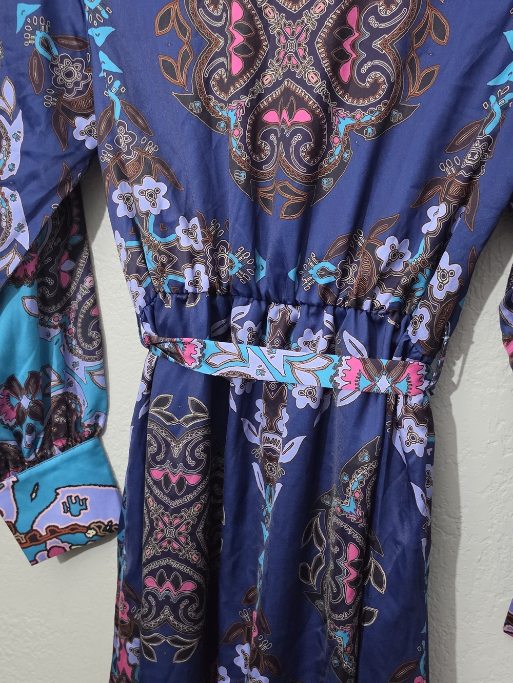 Ciebon Nora Print Long Sleeve Maxi Shirt Dress Navy Button Down Women Large - Picture 10 of 13